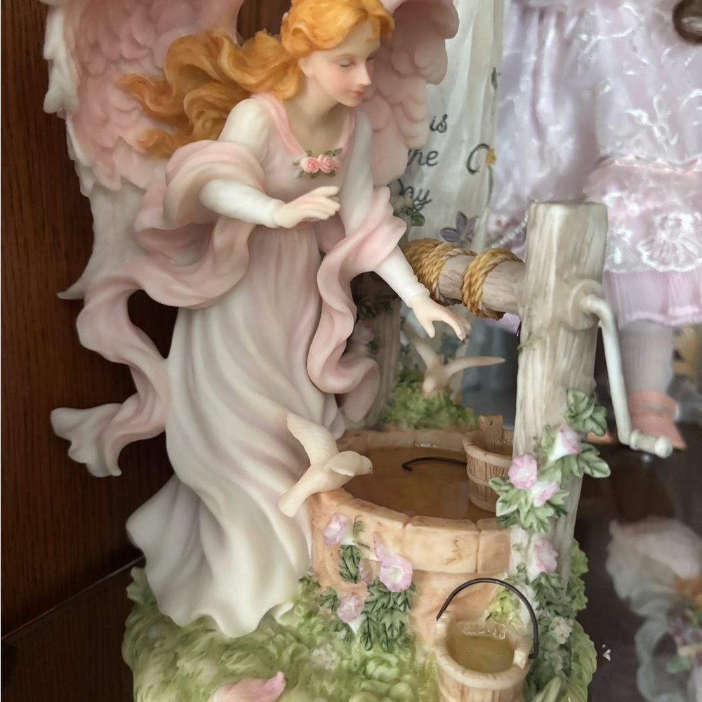 Angel Figurine with Well - Pink and White